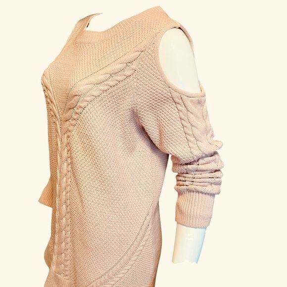 A.N.A Cable Net Pink Hi-Lo Sweater W/Cold Shoulder size XL - Picture 2 of 10